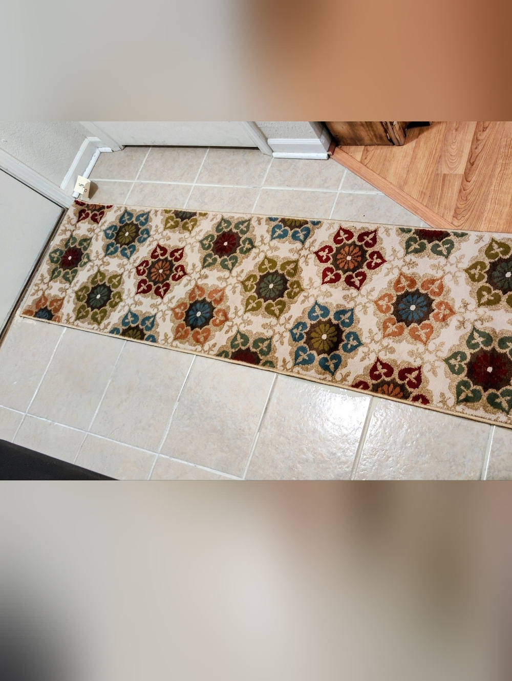 Decorative Floral Runner Rug in Cream with Multi-Color Medallions - Picture 3 of 11